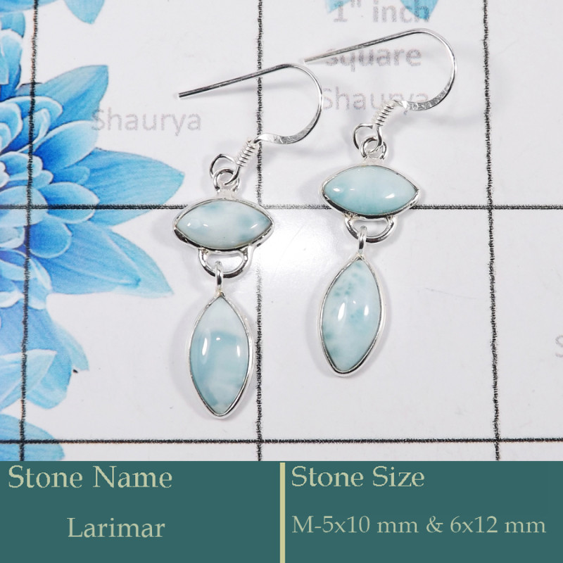Larimar Cab I - BZE728-Gorgeous Party Wear 925 Silver Bezel Earrings Cut Gemston