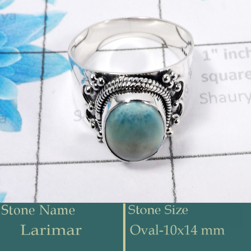 Larimar Cab B - SDR592-Stunning 925 Silver Designer Ring Cab Gemstone Blue Larim