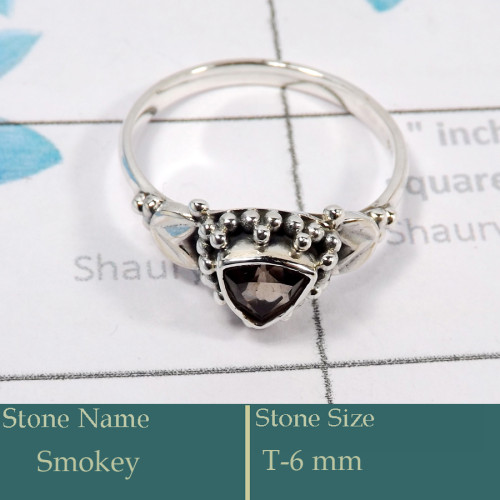 Smokey Cut B - RBS861-Solid 925 Silver Ring Trendy Look Cut Gemstone Collection