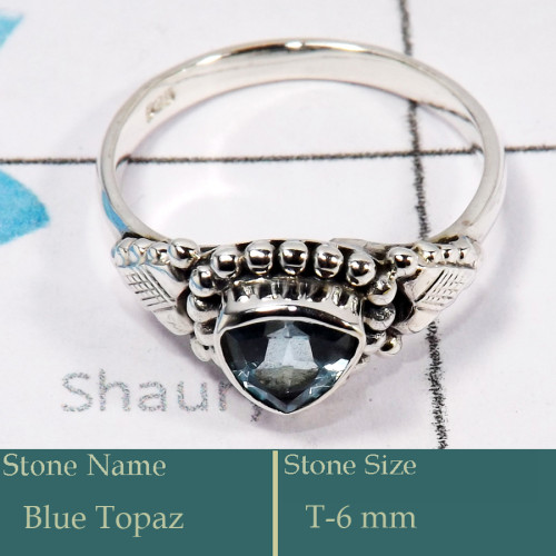 Blue Topaz Cut D - RBS861-Solid 925 Silver Ring Trendy Look Cut Gemstone Collection