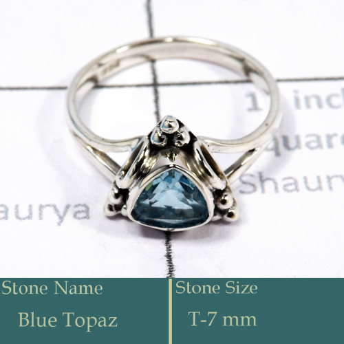Blue Topaz Cut E - RBS861-Solid 925 Silver Ring Trendy Look Cut Gemstone Collection