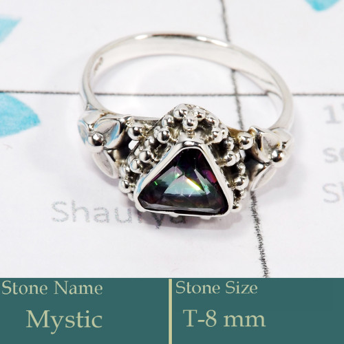 Mystic Cut F - RBS861-Solid 925 Silver Ring Trendy Look Cut Gemstone Collection