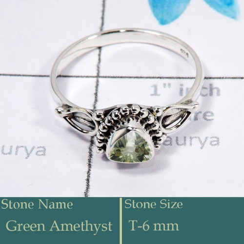 Green Amethyst Cut G - RBS861-Solid 925 Silver Ring Trendy Look Cut Gemstone Collection