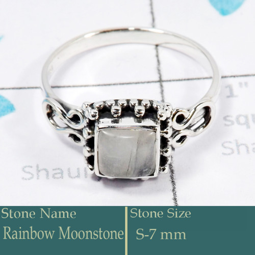 Rainbow Moonstone Cab H - RBS861-Solid 925 Silver Ring Trendy Look Cut Gemstone Collection