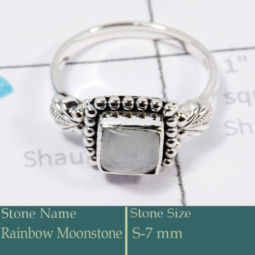 Rainbow Moonstone Cab I - RBS861-Solid 925 Silver Ring Trendy Look Cut Gemstone Collection