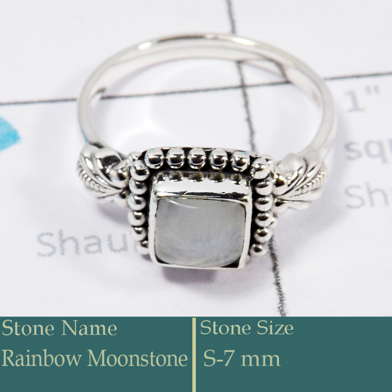Rainbow Moonstone Cab I - RBS861-Solid 925 Silver Ring Trendy Look Cut Gemstone Collection