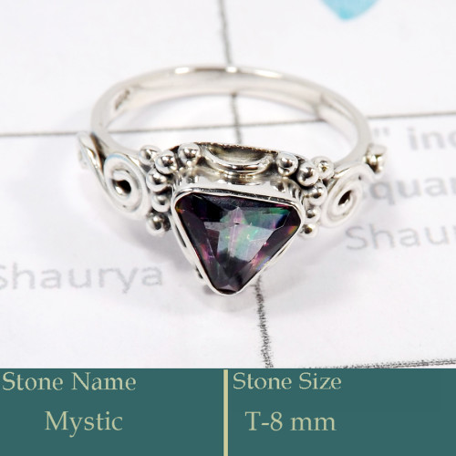 Mystic Cut O - RBS861-Solid 925 Silver Ring Trendy Look Cut Gemstone Collection