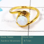 Rainbow Moonstone Cab L - CMJ854-Solid 925 Silver 18K Gold Plated Ring Rainbow Moonstone G