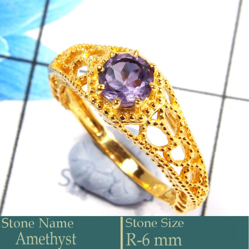 Amethyst Cut A - CMJ853-Gorgeous 925 Silver 18K Gold Plated Ring Cut Gemstone Who