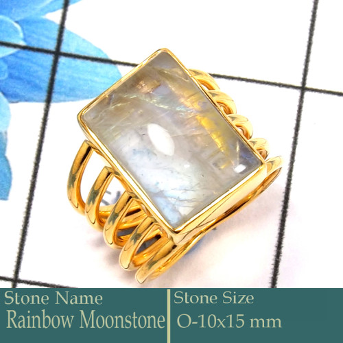 Rainbow Moonstone Cab B - CMJ852-Stunning 18K Gold Plated Ring Cab Gemstone Wholesale Coll