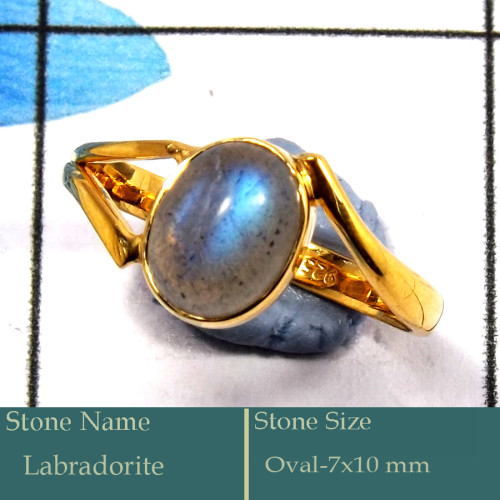 Labradorite Cab F - CMJ852-Stunning 18K Gold Plated Ring Cab Gemstone Wholesale Coll