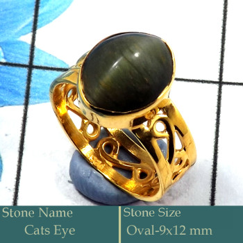 Cats Eye Cab C - CMJ850-Superb 925 Silver 18K Gold Plated Ring Cab Gemstone Whole