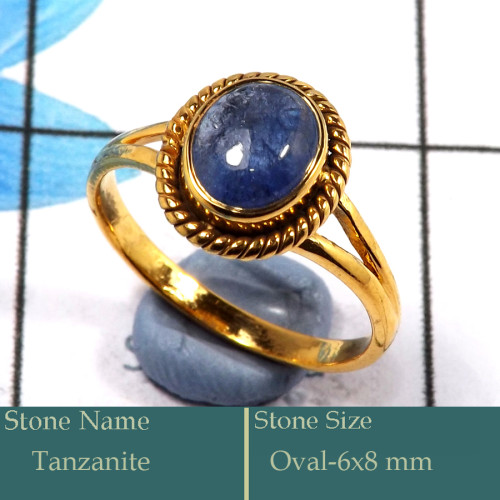 Tanzanite Cab D - CMJ850-Superb 925 Silver 18K Gold Plated Ring Cab Gemstone Whole