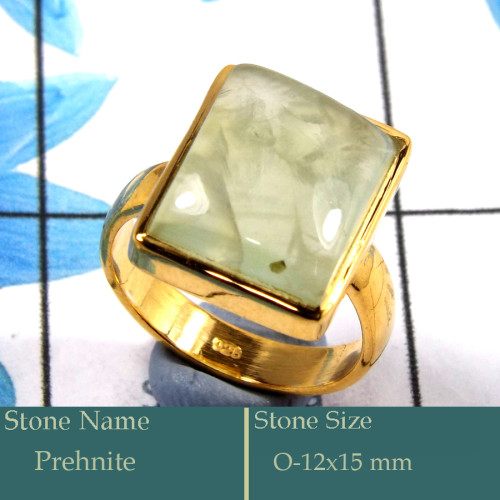 Prehnite Cab H - CMJ850-Superb 925 Silver 18K Gold Plated Ring Cab Gemstone Whole