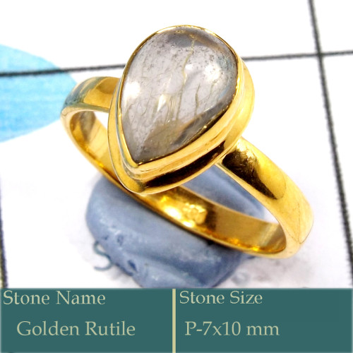 Golden Rutile Cab J - CMJ850-Superb 925 Silver 18K Gold Plated Ring Cab Gemstone Whole