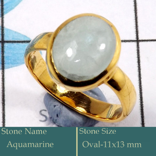 Aquamarine Cab K - CMJ850-Superb 925 Silver 18K Gold Plated Ring Cab Gemstone Whole