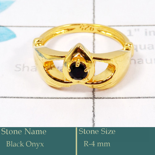 Black Onyx Cut A - CMJ848-Amazing Solid 925 Silver 18K Gold Plated Ring Cut Gemston