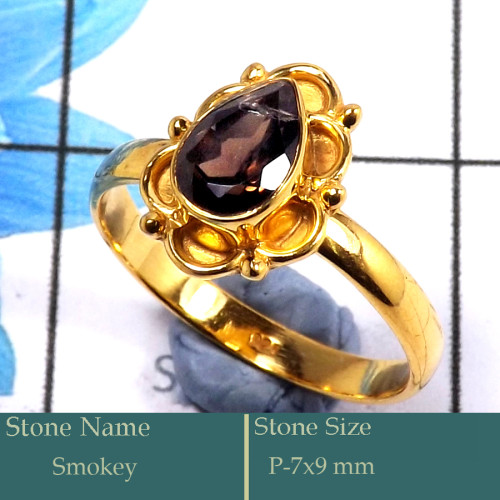 Smokey Cut D - CMJ848-Amazing Solid 925 Silver 18K Gold Plated Ring Cut Gemston