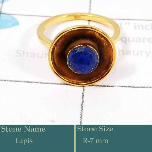 Lazuli Lapis Cut E - CMJ848-Amazing Solid 925 Silver 18K Gold Plated Ring Cut Gemston