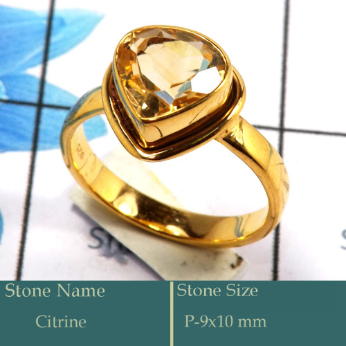 Citrine Cut O - CMJ848-Amazing Solid 925 Silver 18K Gold Plated Ring Cut Gemston