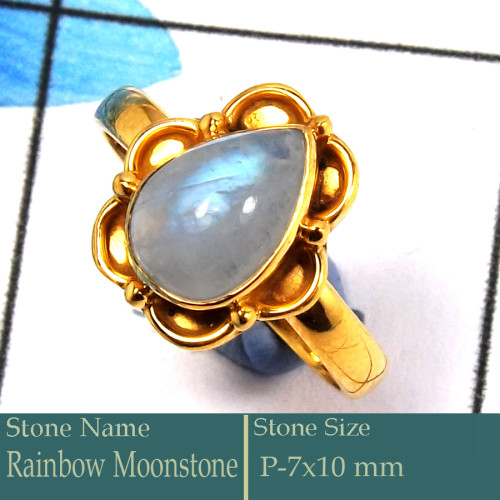 Rainbow Moonstone Cab A - CMJ847-Dazzling 925 Silver 18K Gold Plated Ring Cab & Cut Gemsto