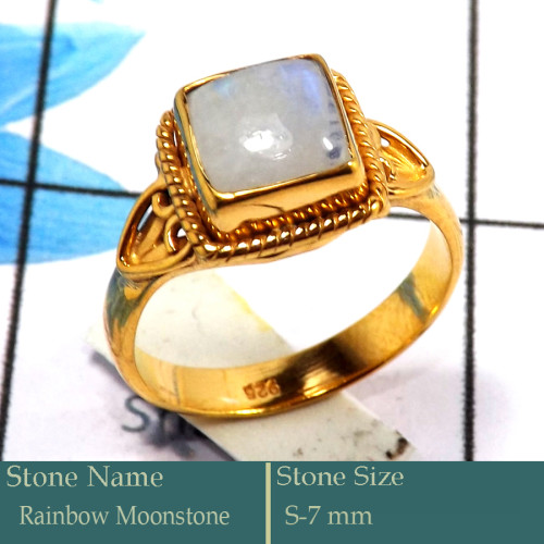 Rainbow Moonstone Cab B - CMJ847-Dazzling 925 Silver 18K Gold Plated Ring Cab & Cut Gemsto