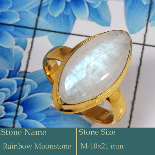 Rainbow Moonstone Cab C - CMJ847-Dazzling 925 Silver 18K Gold Plated Ring Cab & Cut Gemsto
