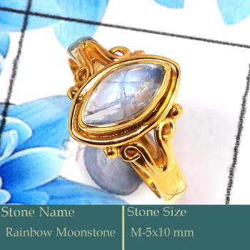 Rainbow Moonstone Cab D - CMJ847-Dazzling 925 Silver 18K Gold Plated Ring Cab & Cut Gemsto Rainbow Moonstone Cab D - CMJ847-Dazzling 925 Silver 18K Gold Plated Ring Cab & Cut Gemsto