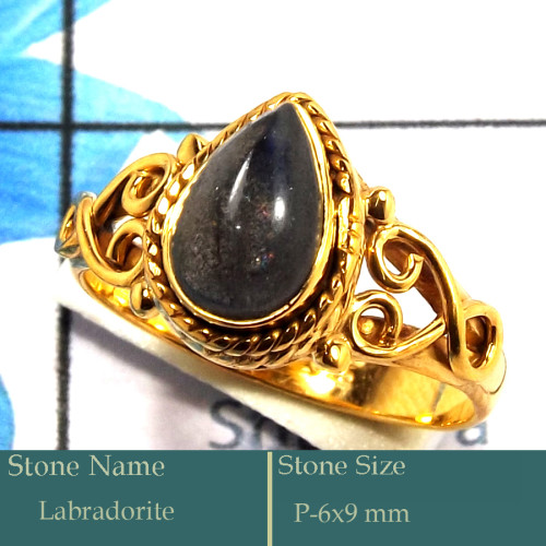 Labradorite Cab H - CMJ847-Dazzling 925 Silver 18K Gold Plated Ring Cab & Cut Gemsto