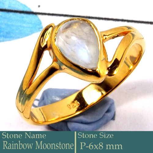 Rainbow Moonstone Cab O - CMJ847-Dazzling 925 Silver 18K Gold Plated Ring Cab & Cut Gemsto