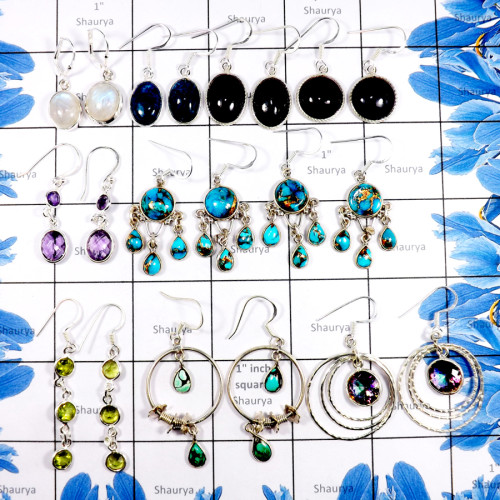 10 Pairs Mix Cab & Cut Stone D - BDA939-10 Pairs Mix Lots Cut & Cab Gemstone Earrings 925 Sterlin