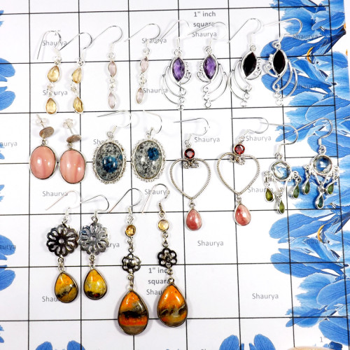 10 Pairs Mix Cab & Cut Gemstone C - BDA937-10 Pairs Cab & Cut Gemstone Mix Lots Earrings 925 Sterlin