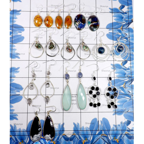 10 Pairs Mix Cab & Cut Gemstone C - BDA933-Charming 10 Pairs Cut & Cab Mix Gemstone Earrings Lots 92