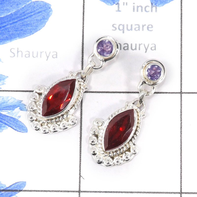 Garnet & Amethyst Cut C - SDE723-Exclusive Party Wear 925 Silver Designer Earrings Cut Gem