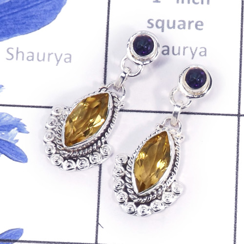Citrine & Mystic Cut D - SDE723-Exclusive Party Wear 925 Silver Designer Earrings Cut Gem