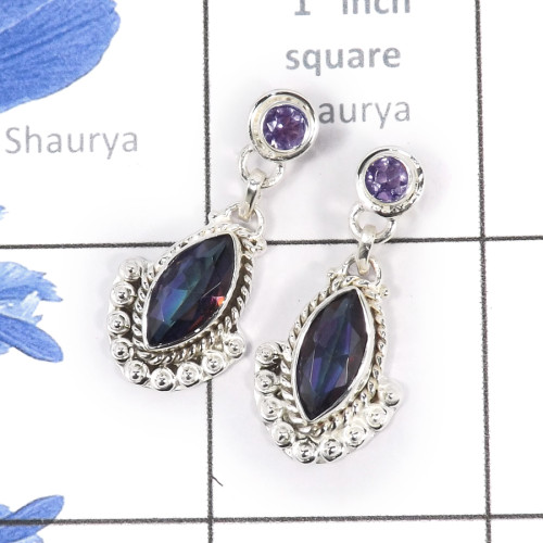 Mystic & Amethyst Cut E - SDE723-Exclusive Party Wear 925 Silver Designer Earrings Cut Gem