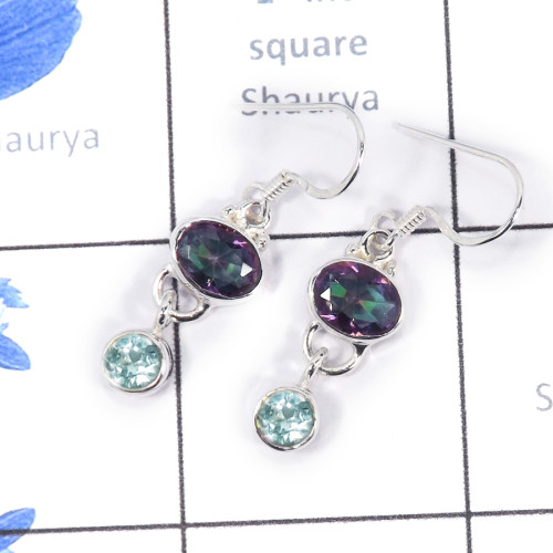 Mystic & Blue Topaz Cut E - SDE722-Gorgeous 925 Silver Designer Earrings Cut Gemstone Wholes