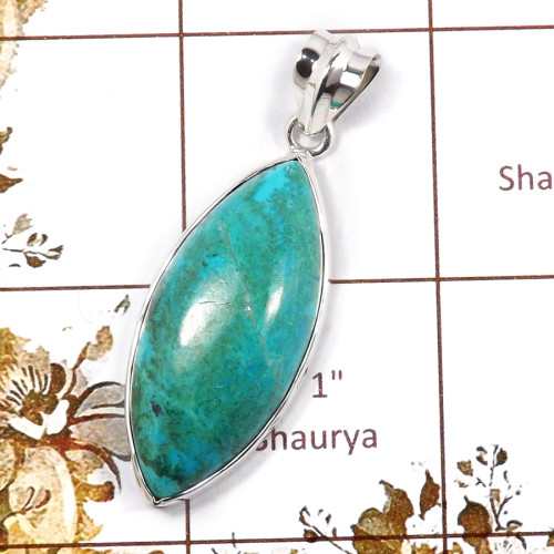 Chrysocolla Cab O - ISP701-Superb Chrysocolla Cab Gemstone Huge Pendant 925 Sterling