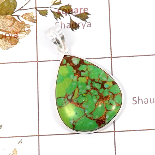 Green Copper Turquoise D - BPS945-Fabulous Green Copper Turquoise Prety Look Bezel Pendants