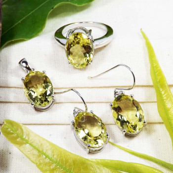 Lemon Cut B - SFJ939-3 Pcs Ring Earrings Pendant Set Jewelry 925 Sterling Silv