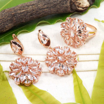 Morganite Cut Stone A - SFJ926-925 Silver Rose Gold Morganite Ring Earrings Set Cut Gorg