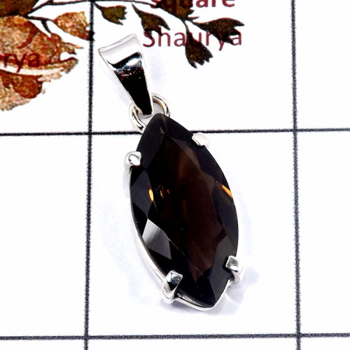 Smokey Cut C - SPS922-Gorgeous Smokey Cut Gemstone Pendant 925 Silver Prong Set