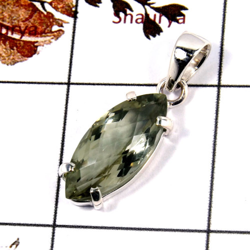 Green Amethyst Cut B - SPS920-925 Silver Prong Setting Pendant Stunning Green Amethyst Green Amethyst Cut B - SPS920-925 Silver Prong Setting Pendant Stunning Green Amethyst