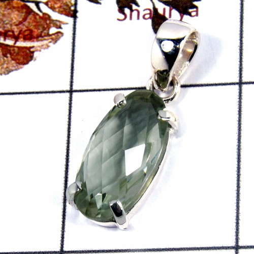 Green Amethyst Cut G - SPS920-925 Silver Prong Setting Pendant Stunning Green Amethyst Green Amethyst Cut G - SPS920-925 Silver Prong Setting Pendant Stunning Green Amethyst