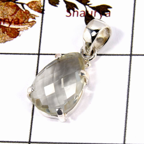 Green Amethyst Cut H - SPS920-925 Silver Prong Setting Pendant Stunning Green Amethyst Green Amethyst Cut H - SPS920-925 Silver Prong Setting Pendant Stunning Green Amethyst