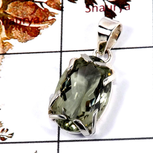 Green Amethyst Cut O - SPS920-925 Silver Prong Setting Pendant Stunning Green Amethyst Green Amethyst Cut O - SPS920-925 Silver Prong Setting Pendant Stunning Green Amethyst