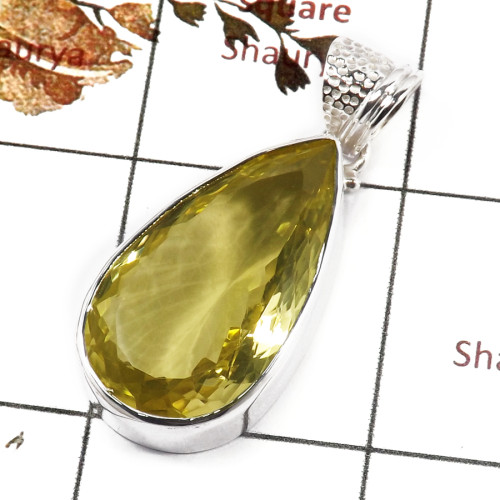Lemon Quartz H - SPS914-Fabulous Lemon Quartz Cut Prong Setting Pendants 925 Ster