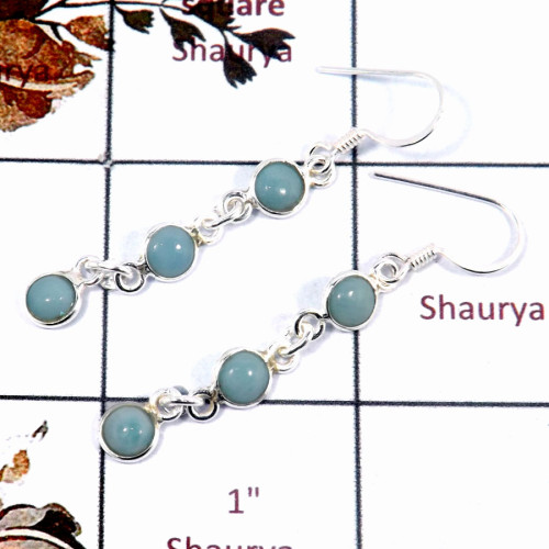 Larimar Cab D - BZE724-Exclusive Three Stone Wholesale Bezel Earrings 925 Sterli Larimar Cab D - BZE724-Exclusive Three Stone Wholesale Bezel Earrings 925 Sterli