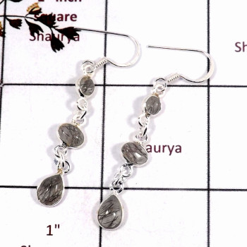 Black Rutile M - BZE724-Exclusive Three Stone Wholesale Bezel Earrings 925 Sterli Black Rutile M - BZE724-Exclusive Three Stone Wholesale Bezel Earrings 925 Sterli