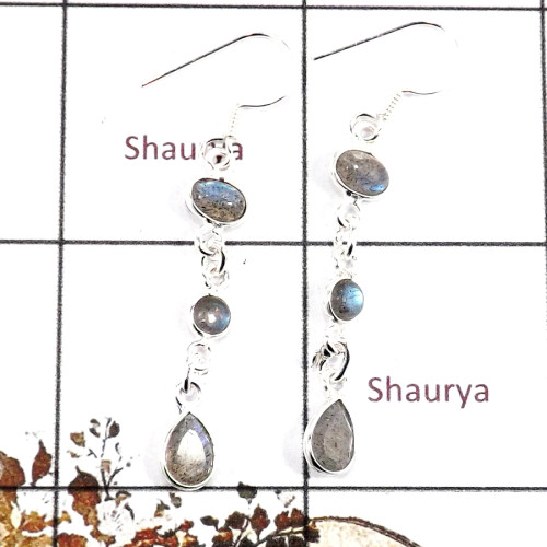 Labradorite Cab & Cut B - BZE723-Stunning Cab & Cut Gemstone Wholesale Bezel Earrings 925 